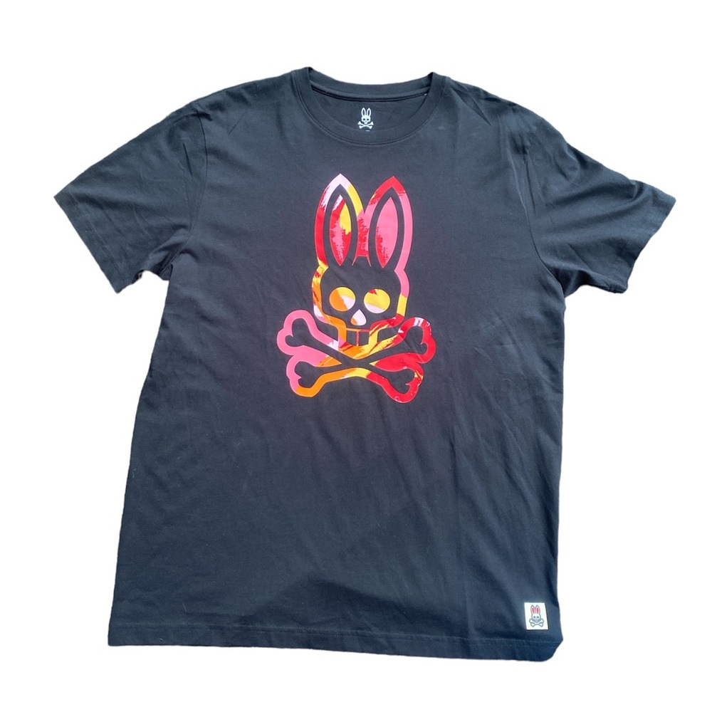 Mens Psycho Bunny Robert Godley Black 100% Pima Cotton Skull Tshirt Size 6/Large